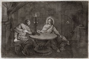 Biblia de Royaumont, Nuevo Testamento: Nicodemo viene a encontrar a Jesucristo de noche. Ilustración de 1811. de Unknown artist