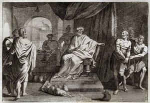 Biblia de Royaumont, Nuevo Testamento: Parábola de los Talentos. Un amo castiga a uno de sus siervos que escondió el dinero que le dio. Ilustración de 1811. de Unknown artist