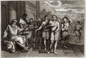 Biblia de Royaumont, Nuevo Testamento: Parábola de los trabajadores de la viña o parábola de los trabajadores de la undécima hora. Trabajadores que el Padre de familia envía a trabajar en su viña. Ilustración de 1811.