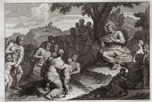 Biblia de Royaumont, Nuevo Testamento: Sermón de la montaña. Jesucristo elige a doce apóstoles de sus discípulos y les da el sermón, conocido como el Sermón de la Montaña. Ilustración de 1811. de Unknown artist