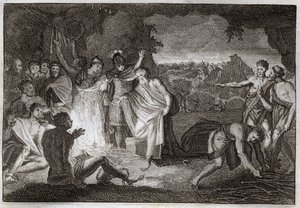 Biblia de Royaumont, Nuevo Testamento: El naufragio de San Pablo. Es mordido por una víbora sin sufrir daño alguno. Ilustración de 1811. de Unknown artist