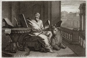 Biblia de Royaumont, Nuevo Testamento: El evangelista San Lucas con el toro. Ilustración de 1811. de Unknown artist