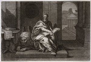 Biblia de Royaumont, Nuevo Testamento: El evangelista San Marcos con el león. Ilustración de 1811.