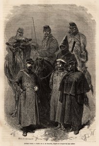 Soldados rusos, que mantienen la autoridad del emperador en el vasto territorio de Rusia, el ejército ruso también permitió un ascenso social muy rápido, otorgando ciertos privilegios e instrucción a cada uno de sus miembros. Grabado para ilustrar 