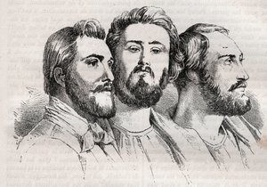 Saint-Simonianismo - Saint-Simonianos - Charles Duveyrier (1803-1866) - Émile Barrault (1799-1869) - Michel Chevalier (1806-1879) - Grabado de 1882 en “Histoire de dix ans: 1830-1840” Louis-Blanc (1811-1882)