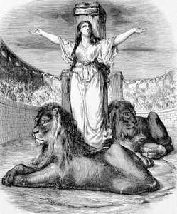 Santa Blandina, joven esclava cristiana, martirizada en el anillo de leones en Lyon en 177, grabado de Unknown artist