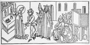 San Mateo. Grabado de "Leben der Heiligen - sommerteil" (El libro del santo) por Jacobus (James) de Voragine (1228-1298). Lubeck 1488 de Unknown artist