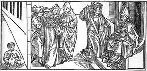 San Severino. Grabado de “Leben der Heiligen - sommerteil” (El libro de los santos) de Jacobus (James) de Voragine (1228-1298). Lübeck 1488. de Unknown artist