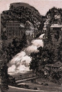 Salzkammergut, Austria: vista del valle de Gastein. en "El mundo ilustra 168 vistas" Sin fecha (finales del siglo XIX) de Unknown artist
