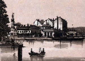 Región de Salzkammergut, Austria: vista del casino en Gmunden. en "El mundo ilustra 168 vistas" Sin fecha (finales del siglo XIX)