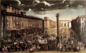 Plaza San Babila durante el carnaval, Milán de Unknown artist