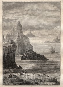 Segundo viaje (1772-1775) del Capitán James Cook (1728-1779): vista del Canal de Noel, Tierra del Fuego - ilustración tomada de "Los Grandes Marineros del siglo XVIII" de Unknown artist