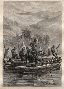 Segundo viaje (1772-1775) del Capitán James Cook (1728-1779): los nativos tuvieron suficiente confianza para acercarse e intercambiar (Nueva Caledonia) - ilustración tomada de 