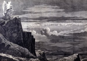 Vista de la Jerusalén celestial; imagen de la Jerusalén terrenal después del Juicio Final, desciende del cielo para asentarse en la Tierra. Grabado del siglo XIX. de Unknown artist