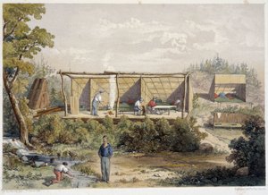 Campamento de colonos en Canadá - en “Sketches on the nipisaguit a river of New Brunswick in America” de William Hickman, ed. Halifax de Unknown artist