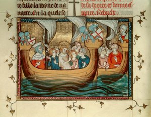 Séptima Cruzada: el Rey de Francia San Luis (o Luis IX) (1214-1270) llega a Nicosia en Chipre alrededor de 1245. Miniatura. B.N. París