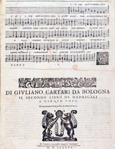 Página de partitura de los Madrigales (2º libro) de Giuliano Cartari de Bolonia de Unknown artist