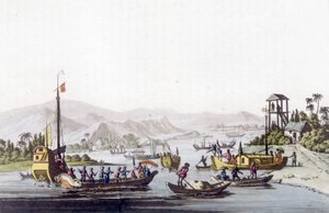 Barcos de Cochinchina. Biblioteca de artes decorativas de París en “El traje antiguo y moderno” de Unknown artist
