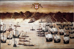 Barcos en el puerto de Génova (pintura del siglo XVI) de Unknown artist