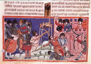 Asedio de una ciudad fortificada. Miniatura de un códice sobre los hechos de Julio César (101 a.C.-44 a.C.) Siglo XIV Venecia, Biblioteca Marciana de Unknown artist