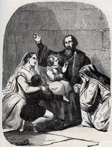 Sir Thomas More (Morus) (1478-1535) y su hija Margaret y niños en prisión