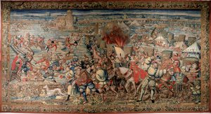 Sexta Guerra Italiana (1521-1526): representación de la Batalla de Pavía el 24/02/1525, que vio la derrota de Francisco I contra Carlos V. Tapiz