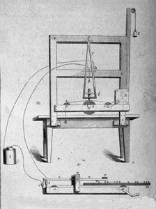 Boceto del primer telégrafo del inventor estadounidense Samuel Finley Breese Morse (1791-1872). Grabado del siglo XIX de Unknown artist