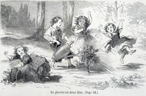 Sophie y sus amigos plantan lilas - en “Las desventuras de Sophie” de la Condesa de Ségur, Hachette de Unknown artist
