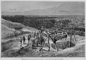 Minas de diamantes de Sudáfrica: molino de grava tirado por caballos - en “Tour du Monde”, 2ª semana 1878.