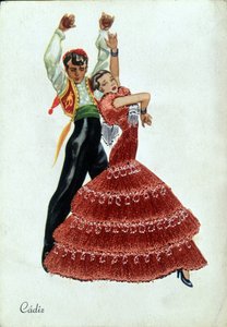 Bailarines de flamenco españoles con trajes tradicionales de Unknown artist