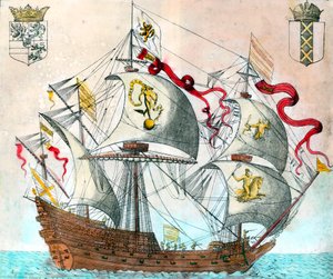 Barco español del siglo XVI. Grabado del siglo XVI de Unknown artist