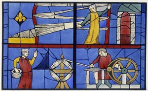 Taller de hilado. Facsímil de una vidriera de la Catedral de Amiens - en "Histoire de la peinture sur verre" de Ferdinand de Lasteyrie