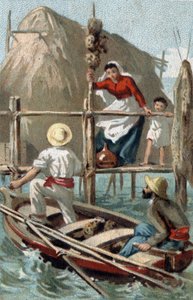 Pescadores de esponjas en Cuba. Cromolitografía de finales del siglo XIX de Unknown artist