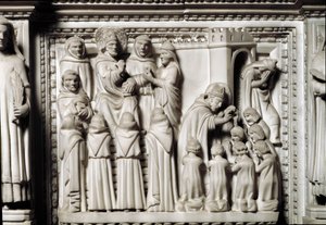 Arca de San Agustín con las reliquias del santo, detalle del relieve mostrando la disputa y el bautismo por San Agustín de Unknown artist