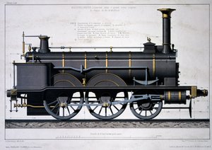 Locomotora de vapor del Ferrocarril de Mulhouse - dibujo en el lavado de Unknown artist