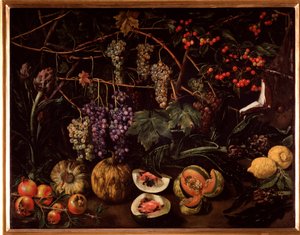 Naturaleza muerta con uvas y calabazas de Unknown artist