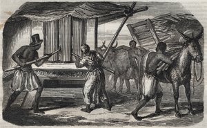 Fabricación de azúcar: un molino de caña de azúcar en una fábrica de azúcar en las Indias Occidentales. Grabado de 1859.