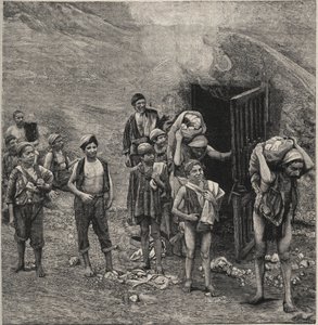 Minería de azufre (Zolfara) en Sicilia, dibujo de Unknown artist