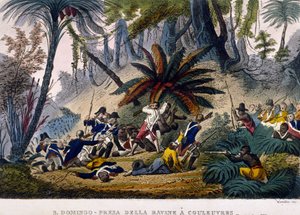 Toma de la Ravine en Reuvres el 23/02/1802. La expedición de Leclerc, que rodea a las tropas de François Dominique Toussaint, conocido como “Toussaint-Louverture” de Unknown artist