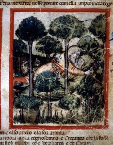 Tamar es poseída por Amnón. Miniatura tomada del códice 212 (o códice padovano o Biblia de Padua) 1390-1400 Rovigo, Accademia dei Concordi