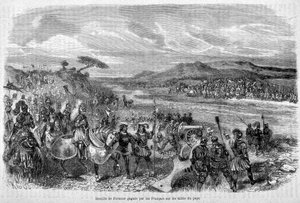 La Batalla de Fornoua (Fornovo) ganada por los franceses sobre los aliados del Papa en 1495 - en "Historia de los Papas, Reyes, Reinas, Emperadores, a través de los siglos" por Maurice Lachatre de Unknown artist