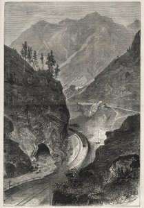 El ferrocarril del Brennero (Brennero) a Tirol (Tirolo - Tirol) - Grabado 1867 de Unknown artist