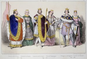 Los Capetos. De izquierda a derecha: Luis VI llamado el Gordo (1081 - 1137), Adelaida o Alix de Saboya (? -1154), Luis VII llamado el Joven (1120 - 1180), Alix de Champaña (1140-1206), Felipe II llamado Augusto (1165-1223) e Isabel de Henao (1170-1190). de Unknown artist