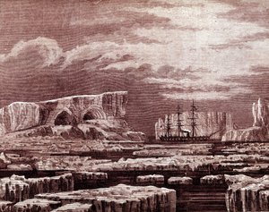 El barco Challenger en medio de los icebergs. de Unknown artist