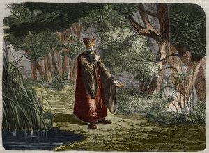El chino Ling Mon (Ling-lun) descubre la afinación soplando en el tallo de un bambú. Siglo XXVII a.C. Grabado de 1859 en “El Museo de las Ciencias”