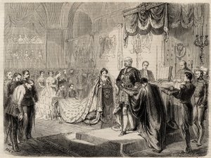 La coronación del rey Guillermo I en Koenigsberg en 1861 - La coronación del rey y la reina de Prusia en la Iglesia del Castillo de Koenigsberg - Guillermo I de Prusia - 1861