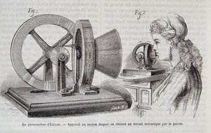 El fonómetro de Edison - dispositivo mediante el cual se obtiene un trabajo mecánico por el habla en "Nature" 1878 de Unknown artist