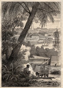 La expedición a las tierras del sur (1800-1803) por Nicolas Baudin (1754-1803): Vista de Sídney (Australia) - ilustración de “Los Grandes Marineros del siglo XVIII” de Unknown artist