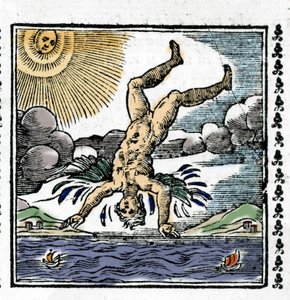 La caída de Ícaro - La caída de Ícaro. Xilografía colorida. Siglo XVI de Unknown artist