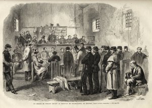 La insurrección feniana, investigación sobre el Sr. Cleary en el juzgado de Kilmallock - 1867 - Un juicio de fenianos ante el Tribunal de Kilmallock en Irlanda - 1867 - grabado de “El Universo Ilustre” de 1867 de Unknown artist